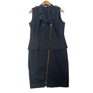 Gerard Darel Zipper Front Navy Collared Shift Dress Paris Edgy size EU42/US10